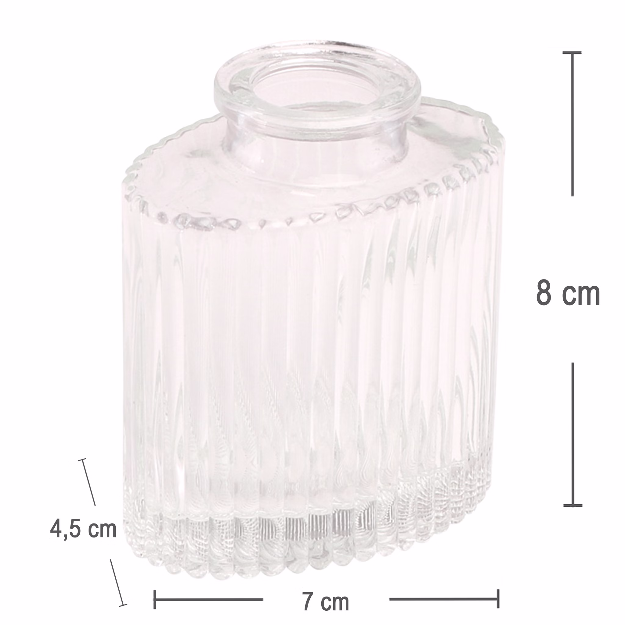 Mini Glasvasen-Set 3er Rosa grün Klar Tisch-Deko Hochzeit Geburtstag gedeckter Tisch Familienfeier Festtafel Kommunion Jubiläum Möbel & Wohnen Accessoires Maßdarstellung der transparenten Mini-Glasvase mit kompakten Abmessungen für kleine Blumenarrangements.