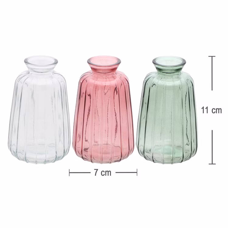 Glasvasen Verone 6er Tischvase Rosa Grün & Transparent Tisch-Deko Hochzeit Geburtstag Vase aus Glas festliche Tischdeko Wohnaccessoire Glasvase dekorativ Glasvasen Verone im Farbmix Rosa, Grün und Transparent mit Maßangabe 7 x 11 cm als Übersicht der Varianten.