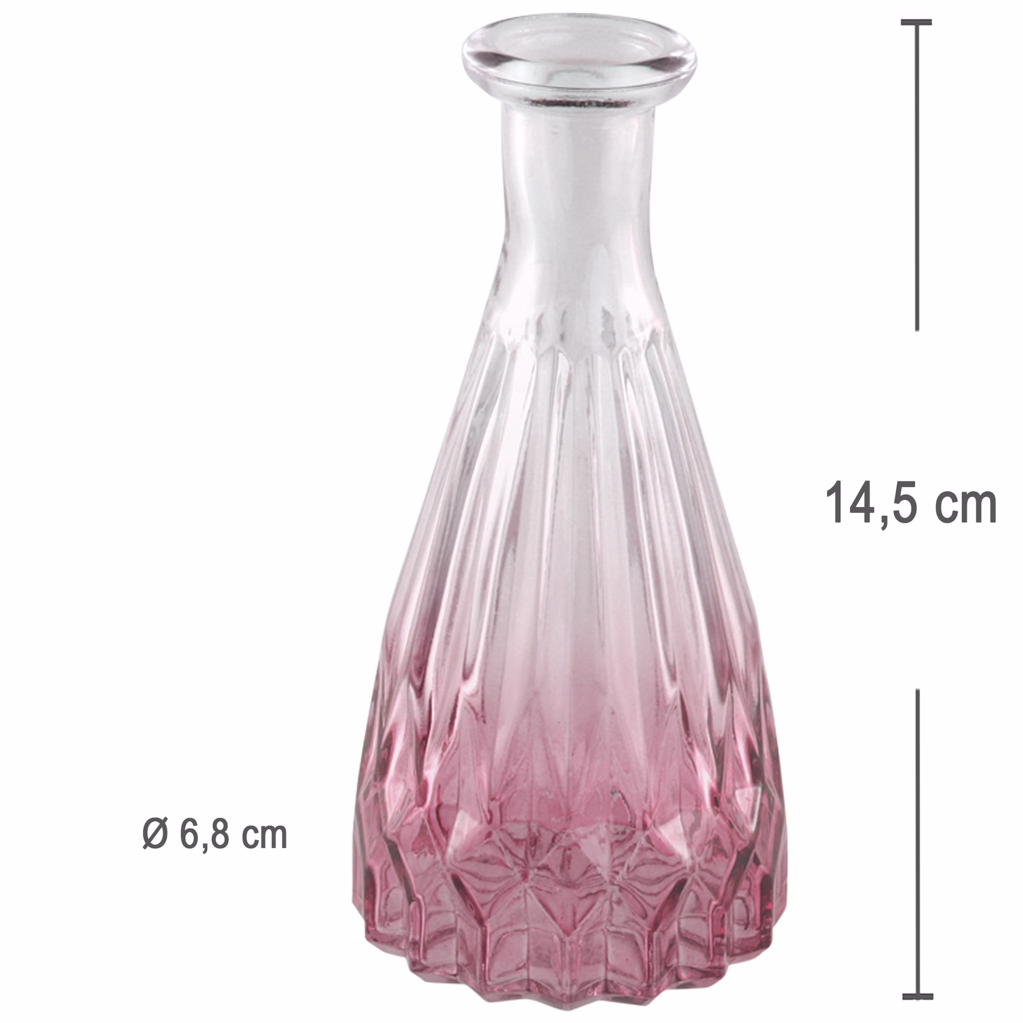 Glasvase Alexandrin Blumenvase 14,5 cm Deko-Vase mit Farbverlauf Rosa Tisch-Deko Geburtstag Hochzeit Wohnaccessoire Wohnen & Möbel Kleine Blumenvase Maßansicht der rosa Glasvase Alexandrin mit 14,5 cm Höhe und 6,8 cm Durchmesser.