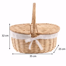 Picknickkorb aus Weide 35 cm Deko Korb Kostüm Zubehör Rotkäppchen Dekoration Haus & Garten Accessoire Weidekorb Flechtkorb Fasching Karneval Picknickkorb mit Maßangaben 35 x 25 x 32 cm, mit Deckel und Tragegriff.