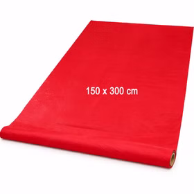Teppichläufer 150 x 300 cm Einweg-Teppich Hochzeit Geburtstag Party-Deko Bodenläufer Party-Zubehör Teppich Events Roter Event-Teppich aus Vlies mit Maßangabe 150 x 300 cm auf weißem Hintergrund dargestellt.