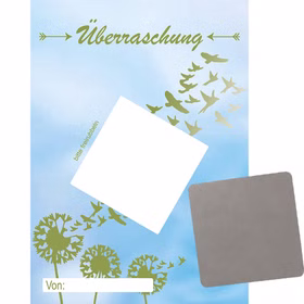 Überraschungskarte mit Rubbelsticker Pusteblume DIN A6 1 Karte mit silbernen Etikett zum freirubbeln Gutschein Beste Freunde Muttertag DIY Geschenk Überraschung Überraschungskarte im Pusteblumen-Design mit einzelnem silbernen Rubbelsticker zum individuellen Beschriften und Freirubbeln.