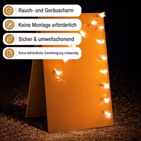 Lichterbild Zahl 1 mit Hinweis-Bannern zu raucharmem und genehmigungsfreiem Einsatz.