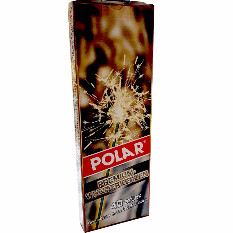 Polar Premium Wunderkerzen 17 cm 40 Stück Kinderfeuerwerk Voreransicht von der Seite Polar Premium Wunderkerzen 17 Zentimeter 40 Stück.