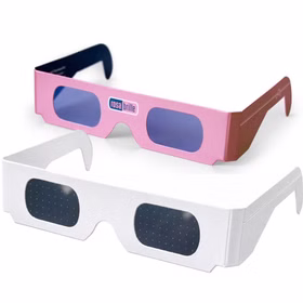 Rosa und weiße Effektbrille mit Herzenmotiv gemeinsam vor weißem Hintergrund, dargestellt als zwei verfügbare Farbvarianten.