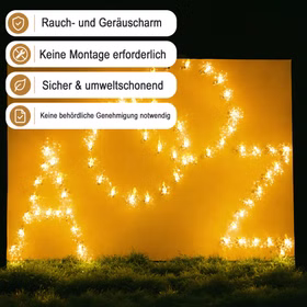 Lichterbid Brennende Ringe mit zwei Buchstaben Feuerwerk Feuerbild Geschenkidee Hochzeit Verlobung Heiratsantrag Liebe Lichterbild Brennende Ringe mit Buchstaben A und Z und mit Hinweis-Bannern zu raucharmem und genehmigungsfreiem Einsatz.
