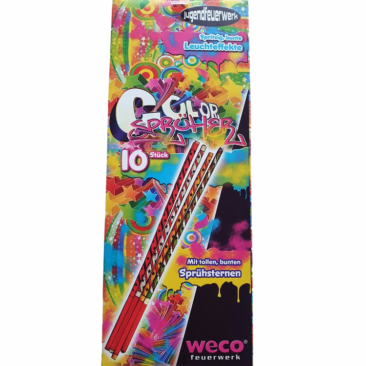 Color Sprüher Zauberlichter Funkensprüher Kinderfeuerwerk Vorderseite der Verpackung