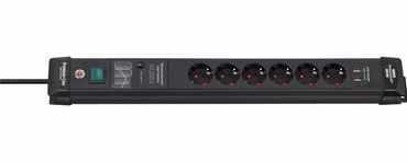 Premium-Line Steckdosenleiste 6-fach (schwarz, 3 Meter, 60.000A Überspannungsschutz, 2x USB-A)