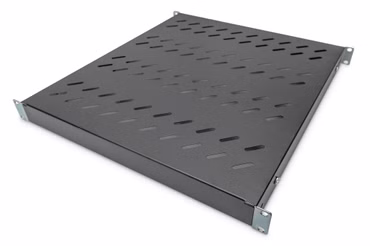 Fachboden mit variablen Befestigungsschienen (schwarz, zum Festeinbau in 483 mm (19")-Schränke)