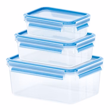CLIP & CLOSE Frischhaltedosen-Set (transparent/blau, 0,55 Liter, 1,0 Liter, 2,3 Liter)