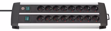 Premium-Alu-Line Steckdosenleiste 16-fach Duo (schwarz/silber, 3 Meter, mit 2 Sicherheitsschaltern)