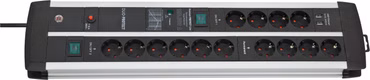 Premium-Protect-Line Steckdosenleiste 14-fach Duo (schwarz/silber, 3 Meter, 120.000A Überspannungsschutz, 2x USB)