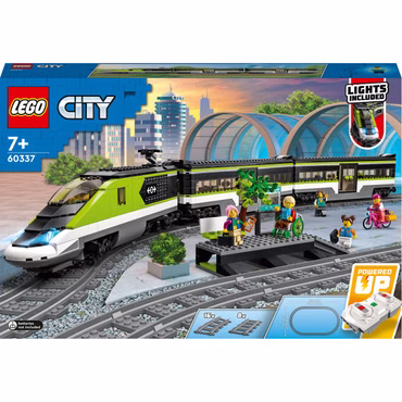 60337 City Personen-Schnellzug (Set mit ferngesteuertem Zug mit Scheinwerfern, 2 Wagen und 24 Schienen-Elementen)