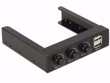 Delock 3.5" Front Panel > 2 x USB 2.0 and fan control - Anschlüsse am vorderen Bedienfeld des Speicherschachts - USB 2.0 x 2 - Schwarz