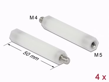 Delock Abstandshalter M5 x M4, Sechskant, Innen / Außen, 50 mm natur 4 Stück