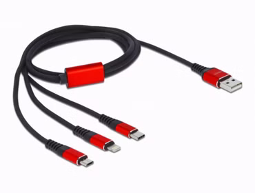 Delock USB Ladekabel 3 in 1 Typ-A zu Lightning" / 2 x USB Type-C 1 m