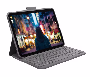 Logitech Slim Folio - Tastatur und Foliohülle - kabellos - Bluetooth LE - QWERTZ - Schweiz - Oxford Gray - für Apple 10.2-inch iPad, 10.5-inch iPad Air, 10.9-inch iPad, 9.7-inch iPad