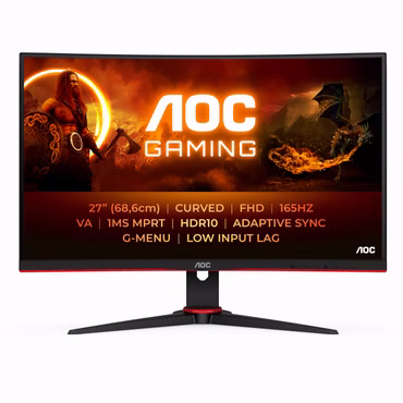 AOC Gaming C27G2E/BK - LED-Monitor - Gaming - gebogen - 68.6 cm (27") - 1920 x 1080 Full HD (1080p) @ 165 Hz - VA - 350 cd/m² - 3000:1 - 1 ms - 2xHDMI, VGA, DisplayPort - Lautsprecher - Schwarz, Rot