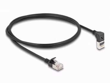 Delock - Netzwerkkabel - RJ-45 (M) nach oben angewinkelt zu RJ-45 (M) gerade - 1 m - 4.5 mm - S/FTP - CAT 6a - halogenfrei, ohne Haken - Schwarz