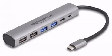 Delock 6 Port USB Hub mit 4 x USB Typ-A Buchse und 2 x USB Type-C Buchse