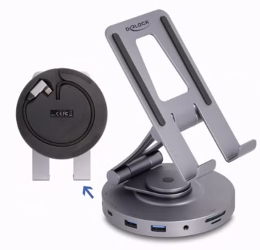Delock Tablet und Notebook Dockingstation 4K mit integrierter Halterung - HDMI / USB / Hub / SD / Micro SD / PD 3.0 - 360° drehbar
