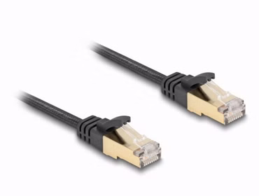 Delock RJ45 Flachband Netzwerkkabel mit Geflechtmantel Cat.6A U/FTP Stecker zu Stecker 1 m schwarz