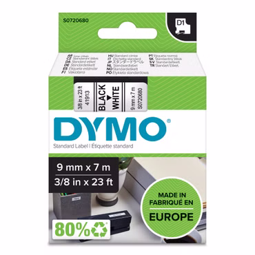 Dymo D1 Schriftband 9 mm x 7 m schwarz auf weiß 40913
