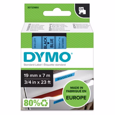 Dymo D1 Schriftband 19 mm x 7 m schwarz auf blau 45806