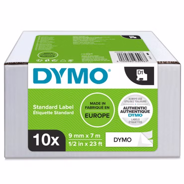 1x10 Dymo D1 Schriftband 9mmx7m schwarz auf weiß