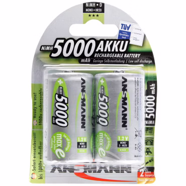1x2 Ansmann maxE NiMH Akku Mono D 5000 mAh 5030922