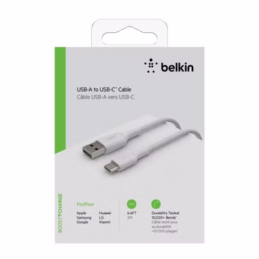 Belkin USB-C/USB-A Kabel 2m ummantelt, weiß CAB002bt2MWH