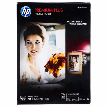 HP Premium Plus Photo Paper A 4 Semi-Gloss weiß, 20 Blatt, 300 g