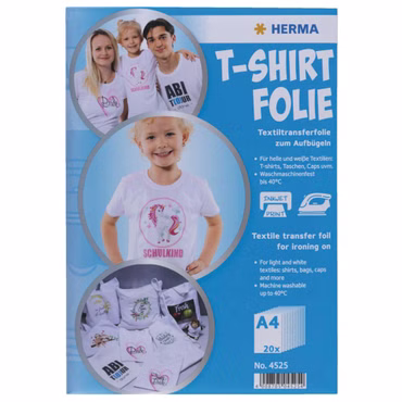 Herma T-Shirt Folie A4 für helle + weiße Textilien 20 Blatt 4525