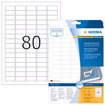Herma Etiketten weiß 35,6x16,9 25 Blatt 2000 St. ablösbar 10003