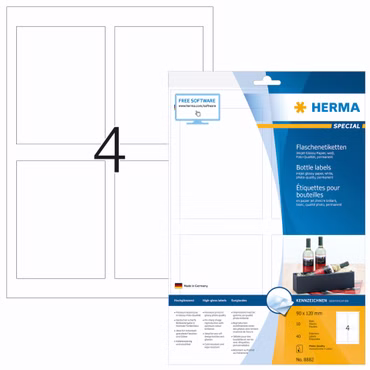 Herma Flaschenetik.Inkjet 90x120 w. 10 Bl. DIN A4 40 Stück 8882