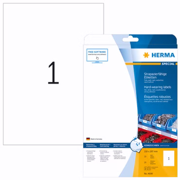 Herma strap.-fäh. Etik. 210x297 25 Blatt DIN A4 25 Stück 4698