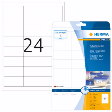 Herma Tiefkühletik. weiß 66X33,8 25 Blatt DIN A4 600 Stück 4389