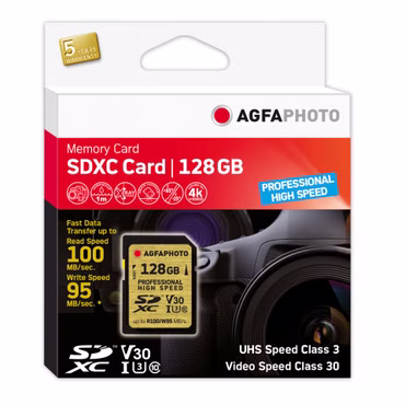 AgfaPhoto SDXC UHS I 128GB Professional High Speed U3 V30