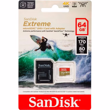 SanDisk microSDXC 64GB Extreme A2 C10 V30 UHS-I U3