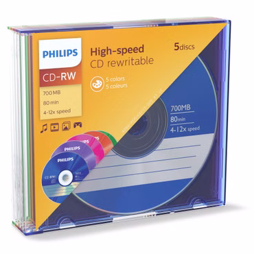 1x5 Philips CD-RW 80Min 700MB 4-12x SL Colour