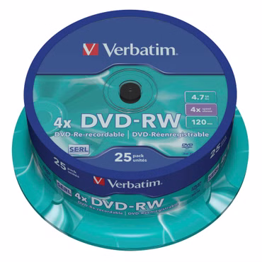 1x25 Verbatim DVD-RW 4,7GB 4x Speed, matt silver