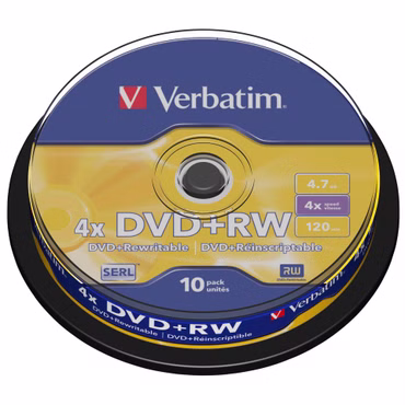 1x10 Verbatim DVD+RW 4,7GB 4x Speed, matt silver Cakebox