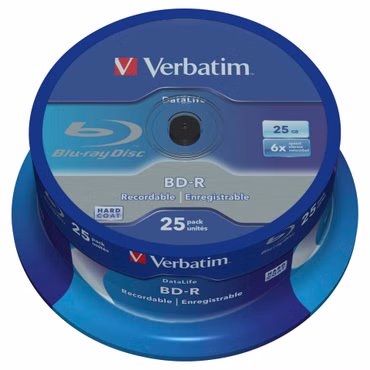 1x25 Verbatim BD-R Blu-Ray 25GB 6x Speed Datalife No-ID Cakebox