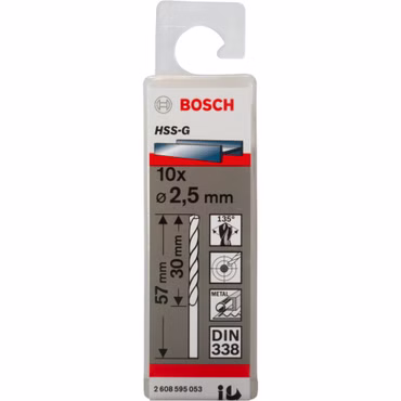 Bosch 10 Metallbohrer HSS-G 2,5x30x57mm