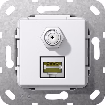 GIRA 569703 Modular Jack RJ45 Cat.6A 10Gbit SAT F-Buchse Kuppl. Reinweiß gl.