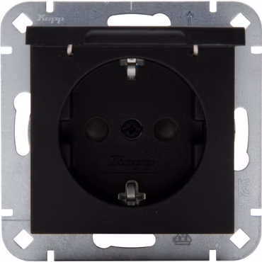Kopp SCHUKO-Steckd. m. Klappd. 940150003 HK07 schwarz-matt