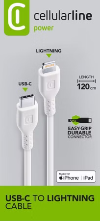 Cellularline USB-Ladekabel 1,2m weiß USB Typ-C/Lightning MFI