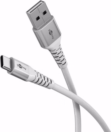 Supersoftes USB 2.0 Textilkabel, USB-A Stecker > USB-C Stecker (weiß, 3 Meter)
