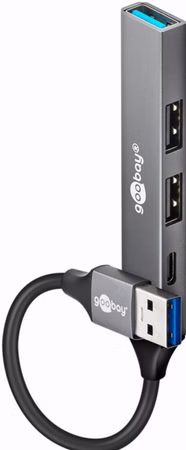 Slim 4-Port USB-Hub, USB-A auf USB-C/USB-A, USB 3.2 Gen 1 (grau)