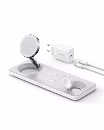 Anker MagGo Magnetic Wireless Charger (15W, 3-in-1 Pad, White)